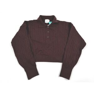 Pink Rose Annie Button Johnny Collar Sweater Espresso Brown Medium NWT